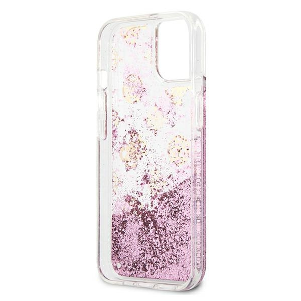 Hülle GUESS Apple iPhone 13 Mini Pfingstrose Flüssigkeit Glitter Rosa Hardcase