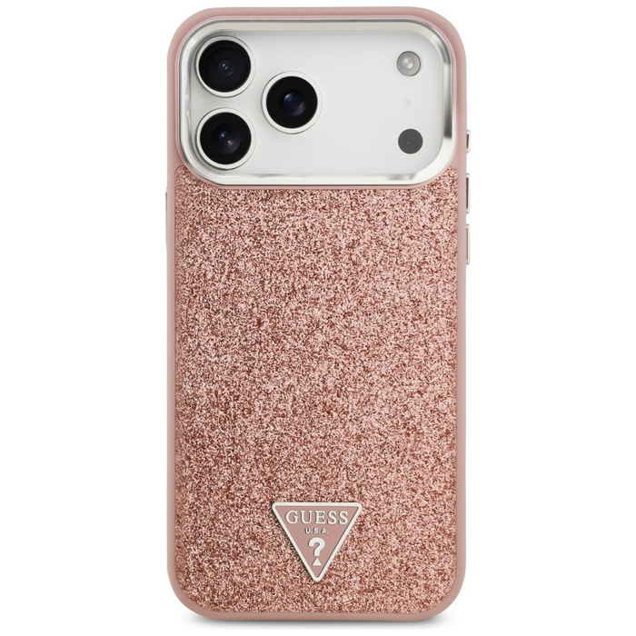Etui Guess Glitter Triangle Logo MagSafe do iPhone 17 Pro Max różowy