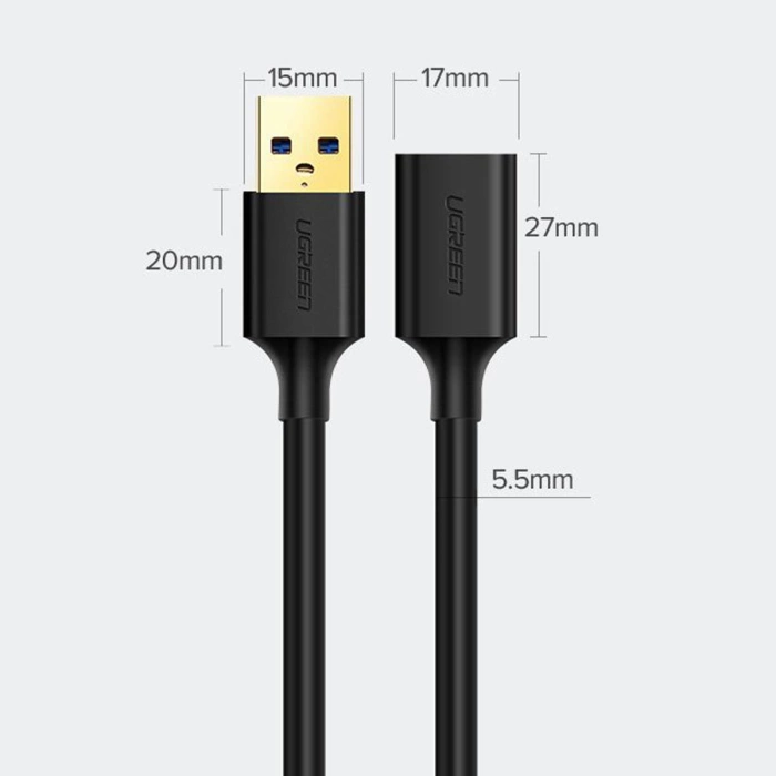 Ugreen USB-A (male) - USB-A (female) adapter extension cable USB 3.0 5Gb/s 0.5m black (US129)