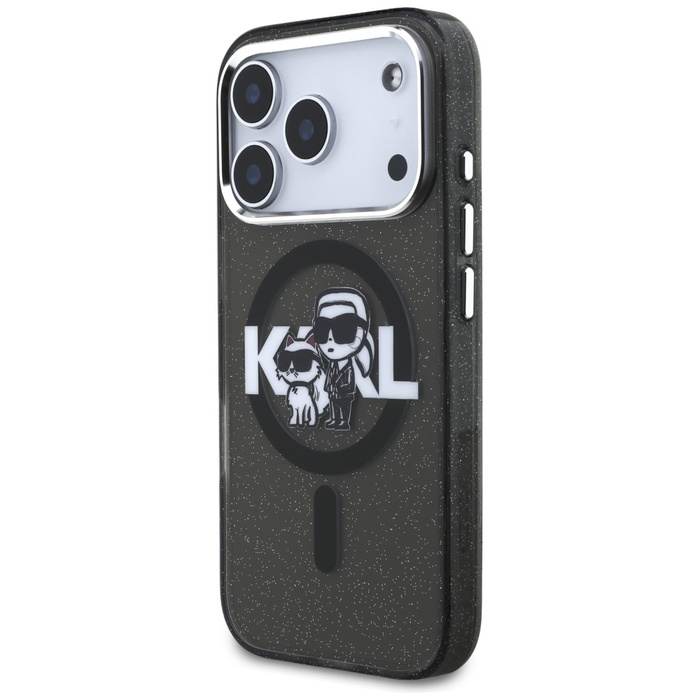 Etui Karl Lagerfeld IML Glitter Karl &   Choupette Sketch Logo MagSafe do iPhone 17 Pro czarny