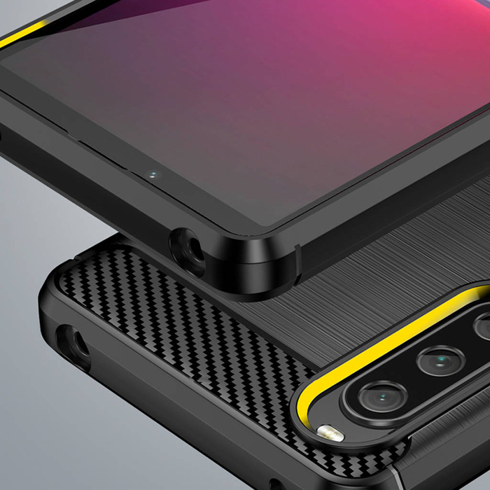 Carbon Case Cover für Sony Xperia 10 V flexible Silikon-Carbon-Hülle schwarz