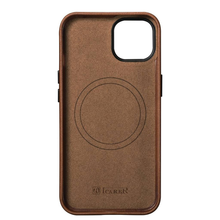 Funda de cuero iCarer Oil Wax Premium Funda de cuero magnética para iPhone 14 Plus con MagSafe marrón (WMI14220703-RB)