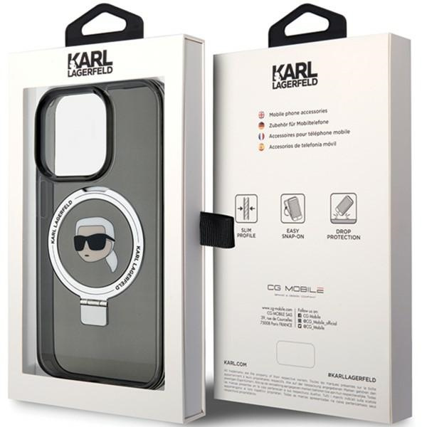 Hülle Karl Lagerfeld KLHMP15LHMRSKHK iPhone 15 Pro 6.1" schwarz/schwarz hartcase Ring Stand Karl Head MagSafe Case