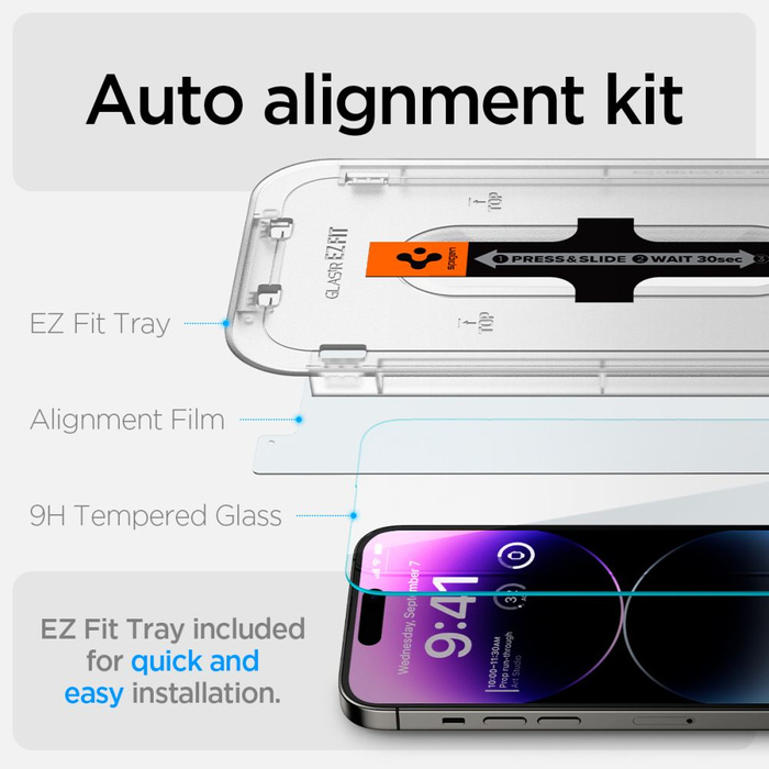 Vidrio Templado Spigen GLAS.TR "EZ FIT" pAQUETE DE 2 IPhone 14 PRO CLEAR