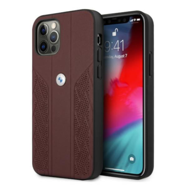 BMW Case Apple iPhone 12 12 Pro Leather Curve Perforate Red Hardcase