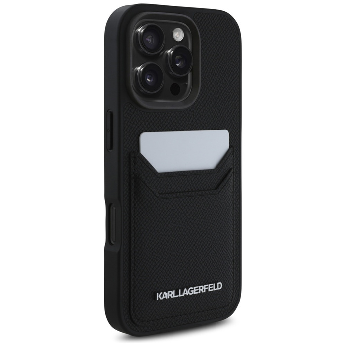 Etui Karl Lagerfeld HC Grained PU        Cardslot Metal Elong do iPhone 16 Pro czarny