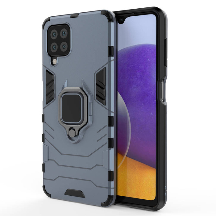 Anneau Armor hybride blindé coque couverture + magnetic support Samsung Galaxy A22 4G bleu