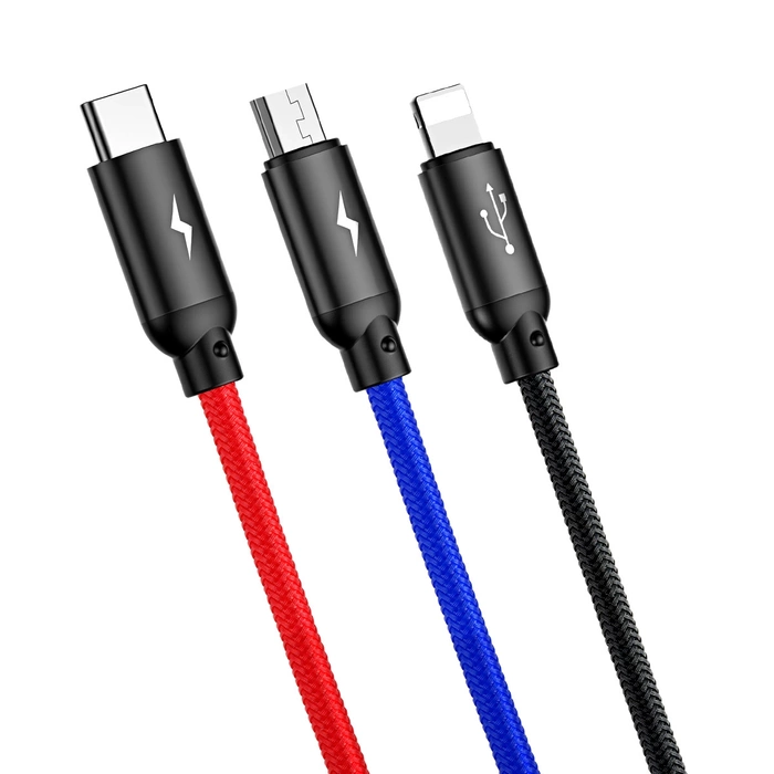 Kábel USB BASEUS 3v1 USB-C Lightning Micro 3,5A 0,3 m čierny