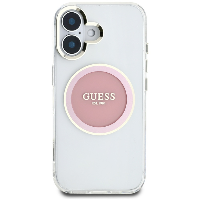 Etui Guess IML Metal Colored Circle      Classic Logo MagSafe do iPhone 16 różowy