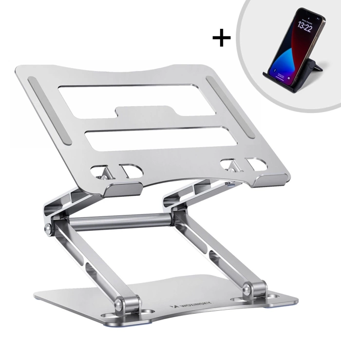 Laptop stand Wozinsky WRS-CPY75DSS aluminum + Free! smartphone stand - silver