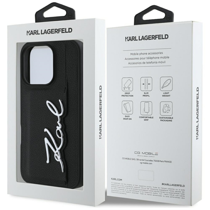 Etui Karl Lagerfeld HC Grained PU         Cardslot Metal Signature do iPhone 16 Pro czarny