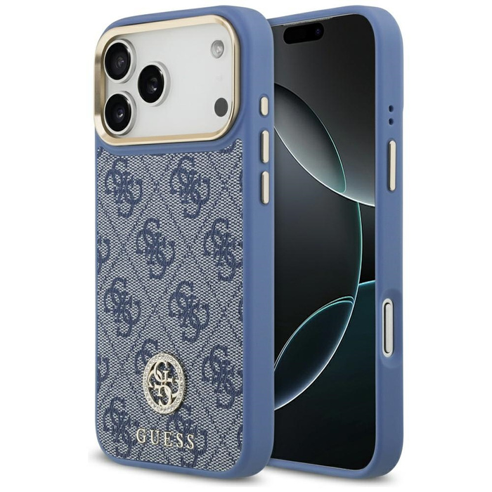 Etui Guess 4G Strass Logo MagSafe do     iPhone 17 Pro Max niebieski
