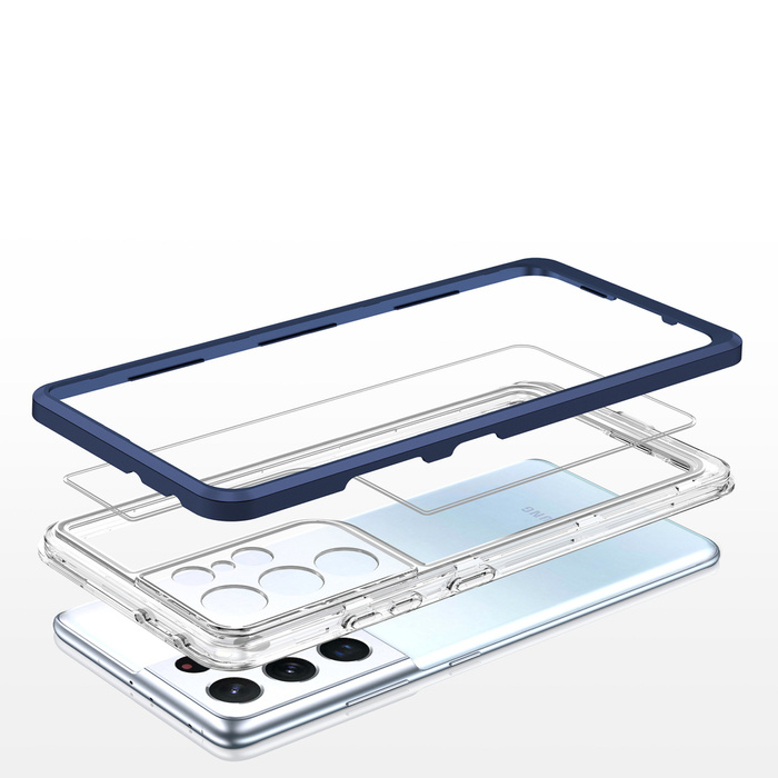 Funda transparente 3 en 1 para Samsung Galaxy S22 Ultra Frame Gel Cover Azul