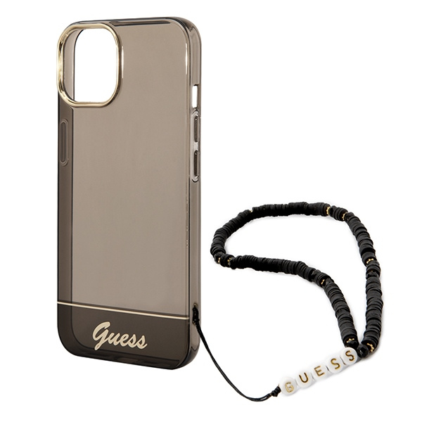 Case GUESS Apple iPhone 14 Translucent Pearl Strap Black Hardcase