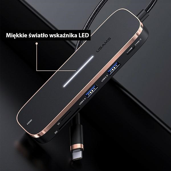 USAMS Adapter HUB 2xUSB + USB-C + HDMI + Micro SD+SD schwarz/schwarz SJ575HUB01 (US-SJ575)