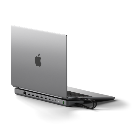 Satechi Dual Dock Stand - stacja dokująca do MacBook z podwójnym USB-C (USB-C PD 75W, 2x USB-C 5Gbps i 10 Gbps, 2x HDMI 2.0, 1x DisplayPort 1.4, 2x USB-A 5Gbps i 10 Gbps, Gigabit Ethernet, 1x M.2 SATA/NVMe SSD Port) (space gray)