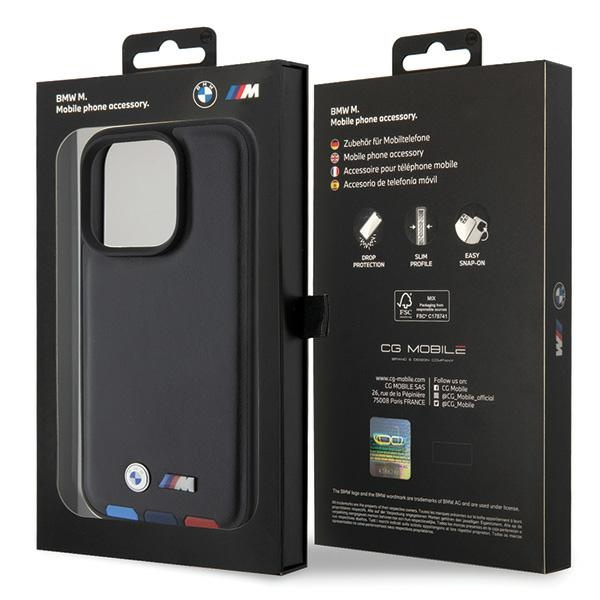 Cover BMW BMHCP15L22PTDK iPhone 15 Pro 6,1" nero/nero Timbro in pelle Tricolore Case