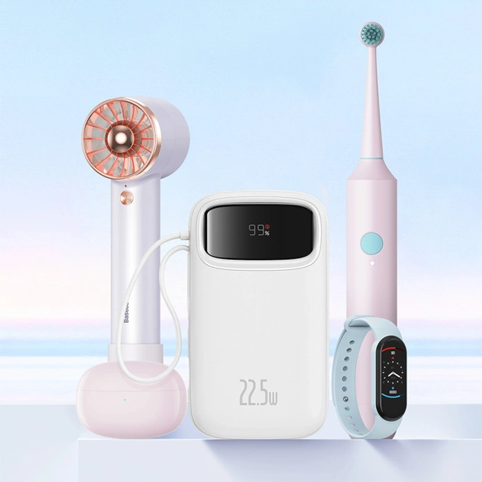 Powerbank Baseus Qpow2 20000mAh 22,5W z podwójnym kablem z wyświetlaczem cyfrowym + kabel Baseus Simple USB-C 3A 0,3m (biały) - biały