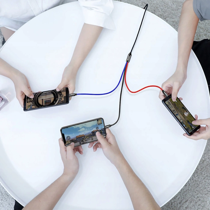 Baseus Three Primary Colors 3v1 USB kabel – micro USB / Lightning / USB-C nylonový opletený 3,5A 1,2M černý (CAMLT-BSY01)