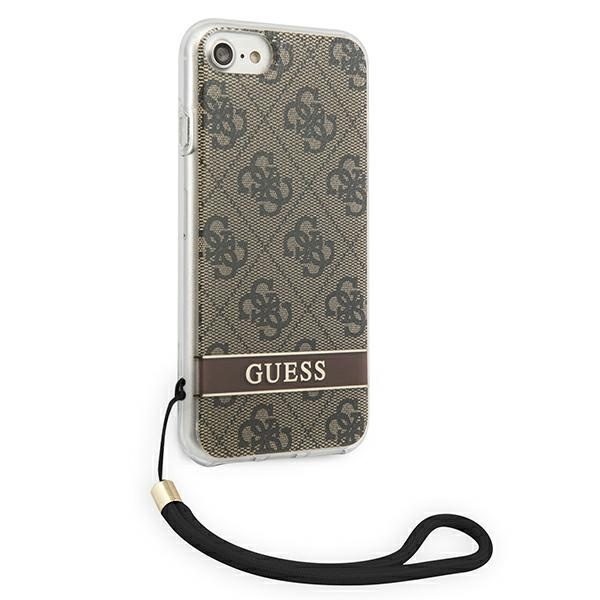 Hülle GUESS Apple iPhone SE 2022 SE 2020 7 8 4G Print Strap Braun Hartcase