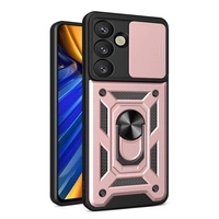 Hybrid Armor Camshield-Hülle mit Kameraabdeckung und Metallring für Samsung Galaxy S25 – Pink