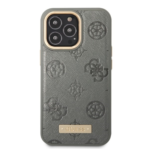 Puzdro Guess iPhone 13 Pro / 13 6,1" šedá/sivá tvrdácase Pivoňka Logo Plate MagSafe