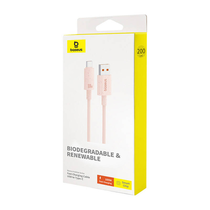 Kabel szybko ładujący Baseus USB do USB-C Habitat Series 100W, 2m (różowy)