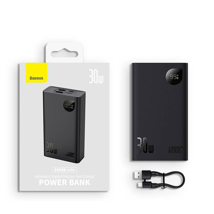 Baseus Adaman2 Powerbank mit bildschirmem digital 20000mAh 30W 2 x USB / 1x USB Typ C Power Delivery Quick Charge SCP, Oppo Super VOOC schwarz (PPAD050101)
