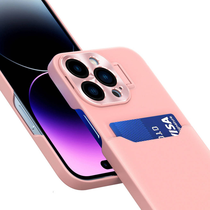 Custodia in pelle per iPhone 14 Plus Custodia a portafoglio per carte con supporto rosa