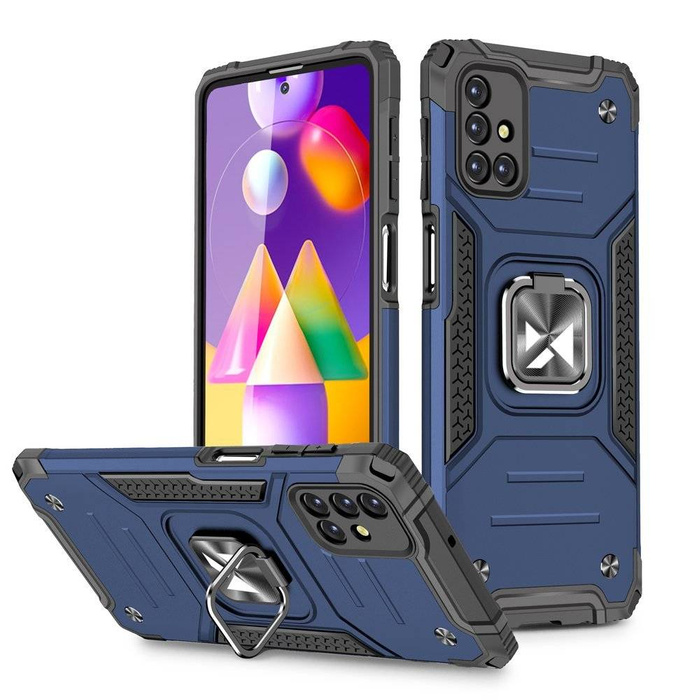 Custodia ibrida resistente Wozinsky Ring Armor + supporto magnetico per Samsung Galaxy M31s blu