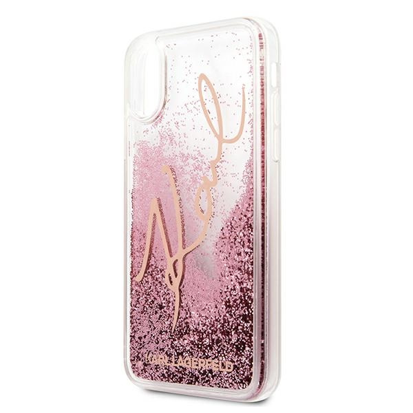 Puzdro KARL LAGERFELD Apple iPhone X Xs Glitter Signature KLHCPXTRKSRG Ružové zlato Case