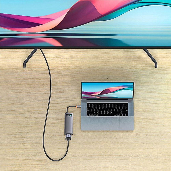 Baseus Metal Gleam Series Dockingstation HUB 6 in 1 USB Typ C - 1 x HDMI / 3 x USB 3.2 Gen. 1/1 x Power Delivery / 1 x VGA grau (WKWG030013)