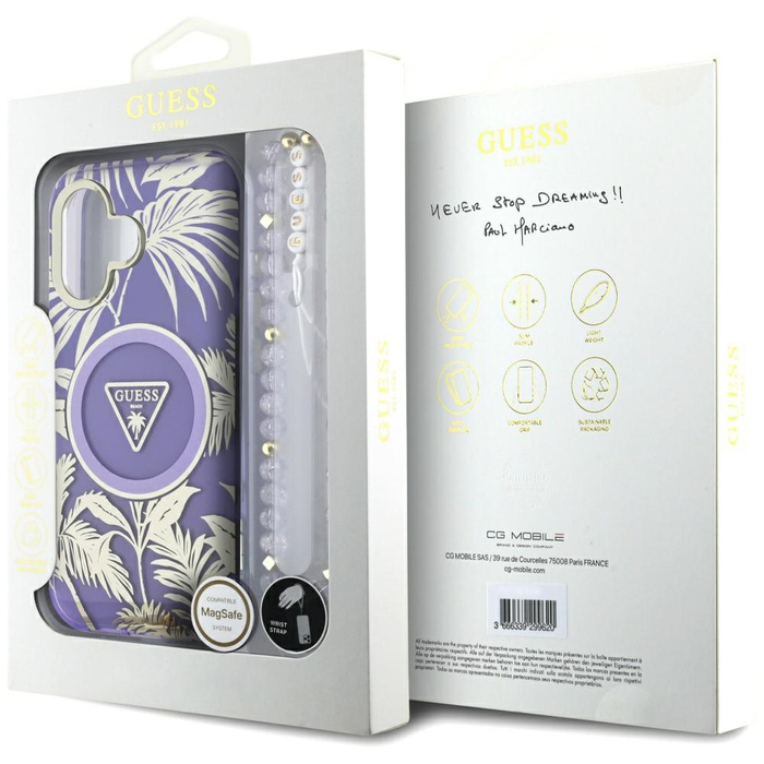 Etui Guess Palm Trees Triangle Pearl      Strap MagSafe do iPhone 16 fioletowy