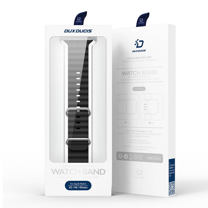 Dux Ducis Strap Watch Strap 8 / 7 / 6 / 5 / 4 / 3 / 2 / SE (45 / 44 / 42mm) Silicone Band Bracelet Black (OceanWave Version)