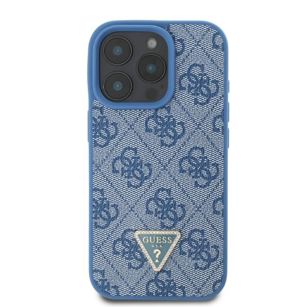 Etui Guess iPhone 16 Pro 6.3" niebieski/blue hardcase Leather 4G Triangle Strass MagSafe