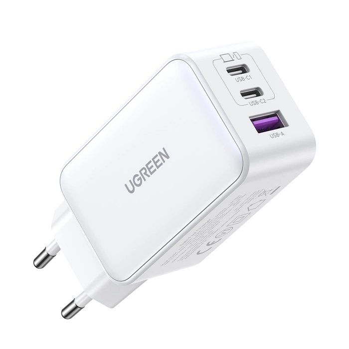 Nabíječka uGREEN 15339 Síťový adaptér Nexode, 2xUSB-C, USB-A 3.0, PD3.0, QC4.0, GaN, 65W (bílý)