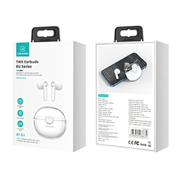 USAMS Headphones Bluetooth 5.1 TWS BU series wireless white/white BHUBU01