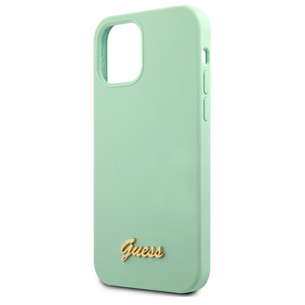 GUESS Apple iPhone 12 12 Pro Metall Logo Script GUHCP12MLSLMGGN Grünes HardHülle