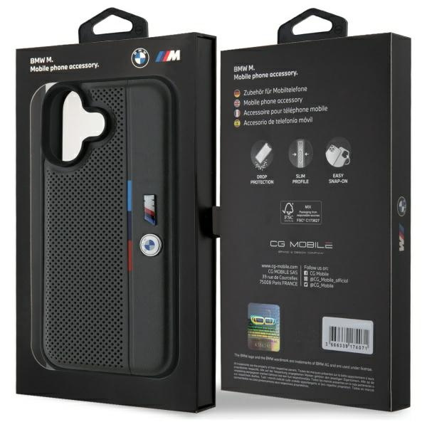 Funda BMW iPhone 16 6.1" antracita/antracita durocase M Perforado Tricolor Detalle Línea