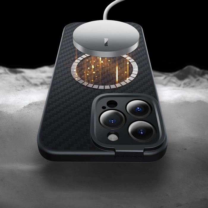 Gepanzerte Hülle für iPhone 14 Pro Max, kompatibel mit MagSafe Baseus Kunstfaser-Hartglas – Schwarz