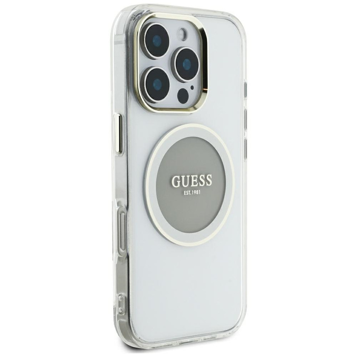Etui Guess IML Metal Colored Circle      Classic Logo MagSafe do iPhone 16 Pro Max szary