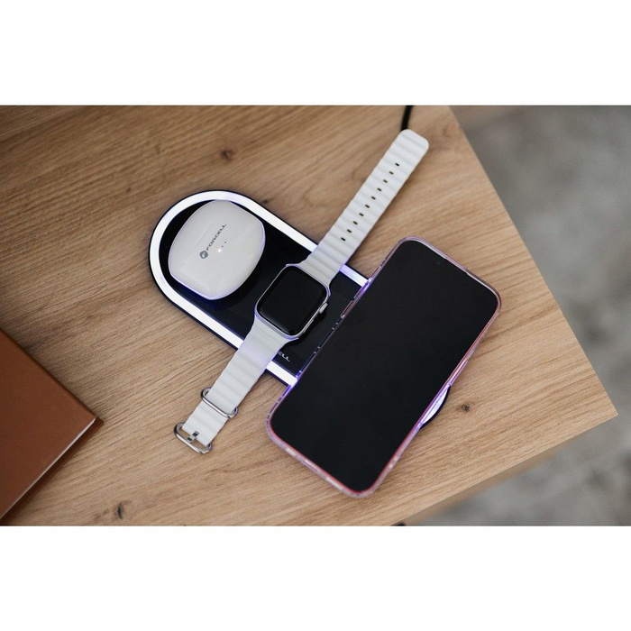 Ładowarka indukcyjna Forcell F-Energy Ellipse 3w1 Qi QC 15W kompatybilna z Apple + kabel USB C do USB A czarna