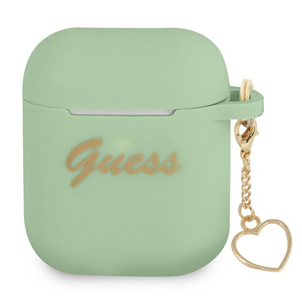Hülle GUESS Apple AirPods Abdeckung Silikon Charme Herz Sammlung Grün Case