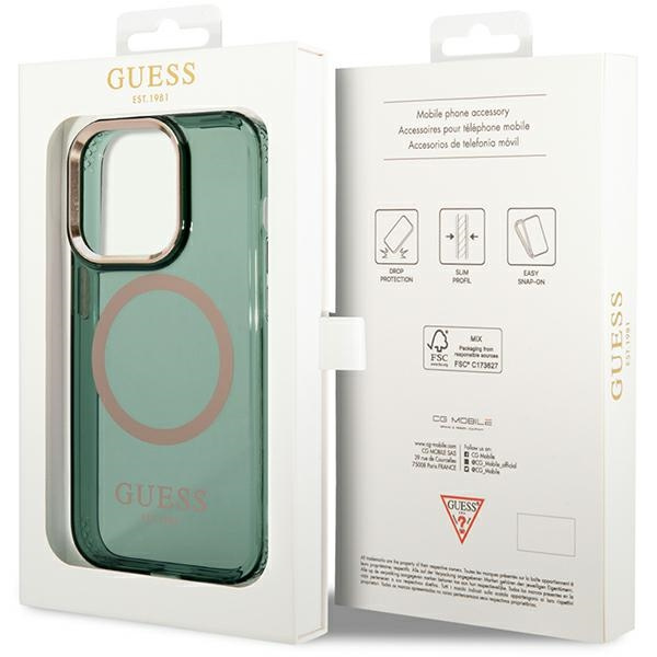 Guess GUHMP14XHTCMA iPhone 14 Pro Max 6.7" vert/kaki case Gold Outline Translucide MagSafe