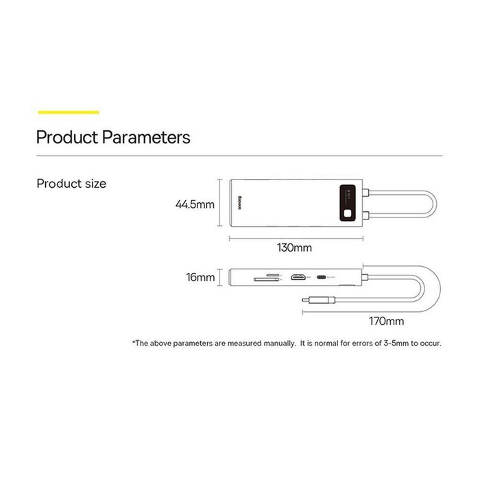 Baseus Metal Gleam Series 8 in 1 HUB Docking Station USB Type C - 1 x HDMI / 3 x USB 3.2 Gen.1 / 1 x Power Delivery / 1 x SD card reader / 1 x TF card reader / 1 x VGA gray (WKWG050013)
