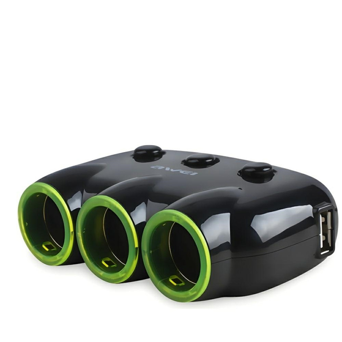 Charger AWEI Car Splitter 2 USB C-35 3 12V Cigarette Lighter Sockets Black