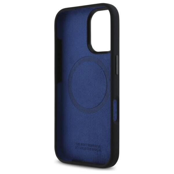 Case BMW iPhone 16 black/black hardcase Silicone Hexagon Blue Line MagSafe