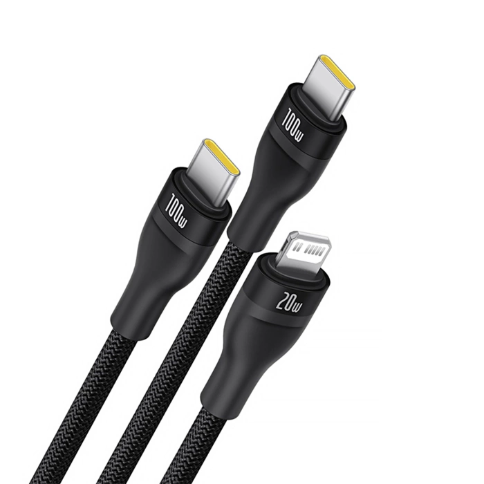 Baseus Flash Series 3 100W USB-C 3in1 Kabel - USB-C+USB-C+ Lightning 1,5m + 3 x 0,25m - schwarz