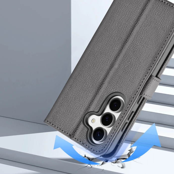 Dux Ducis Lawa Leather Case for Samsung Galaxy S25 with Detachable Magnetic Wallet - Gray