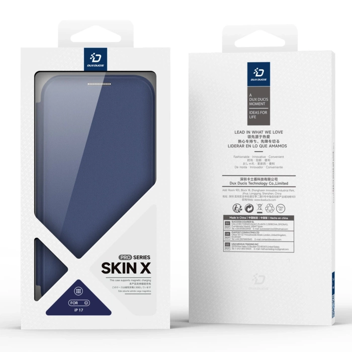 Dux Ducis Skin X Pro iPhone 17 Hülle mit Wallet, MagSafe kompatibel - Blau